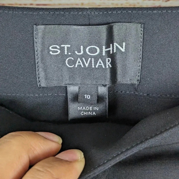 St. John Caviar Women’s Size 10 Straight Wide Leg Woolen Pants High Rise Black - Picture 6 of 12